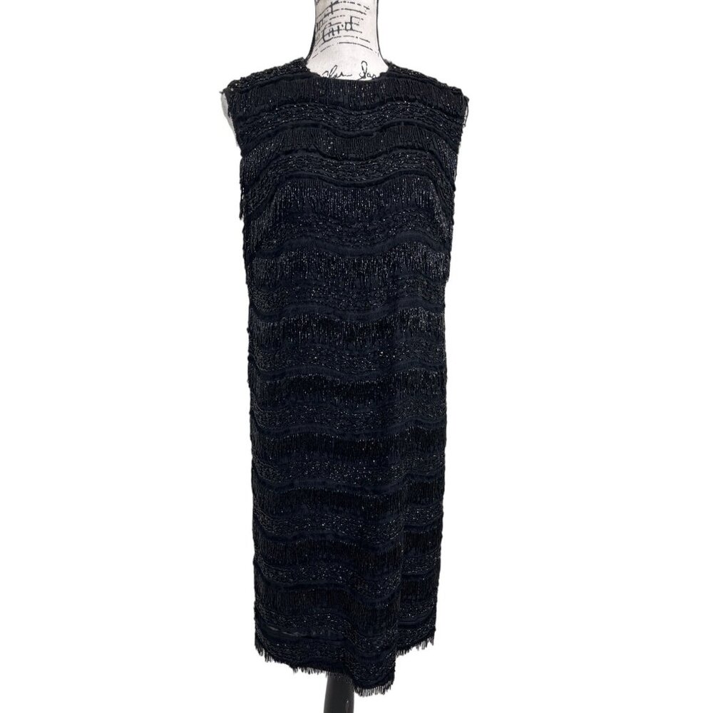 Jo-Ro Imports Dress Beaded Fringe 100% Silk  Black Sleeveless Vintage Flapper